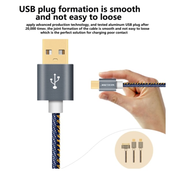 Slittålig USB Snabbladdningskabel Lightning 100cm Blå