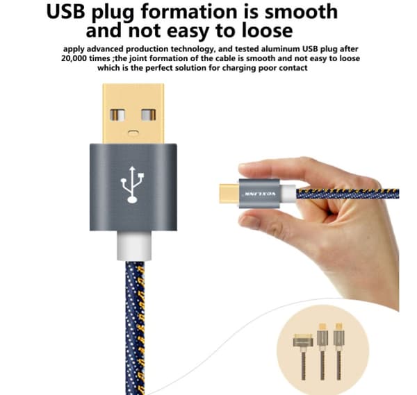 Slittålig USB Snabbladdningskabel Lightning 100cm Blå Blå