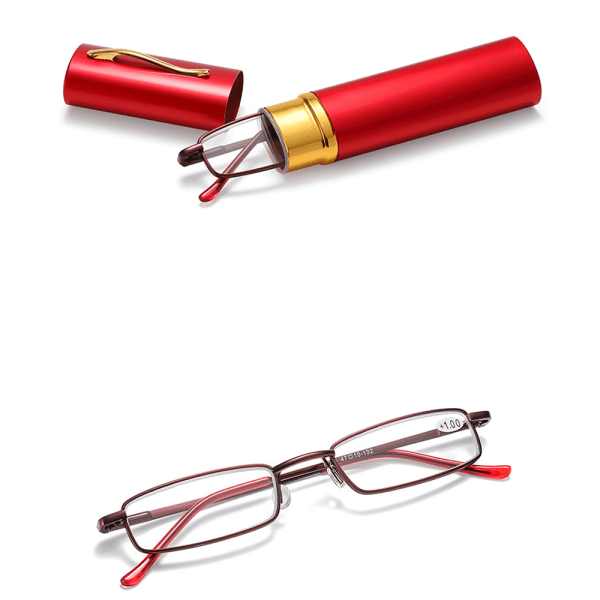 Genomtänkta Läsglasögon med Praktiskt Fodral (+1.0-+4.0) Röd +1.0