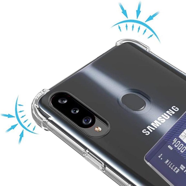 Samsung Galaxy A20S - Skyddande Praktiskt Skal med Korthållare Transparent/Genomskinlig
