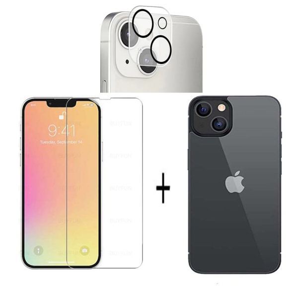3-PACK 3-in-1 iPhone 13 Mini Fram- & Baksida + Kameralinsskydd Transparent