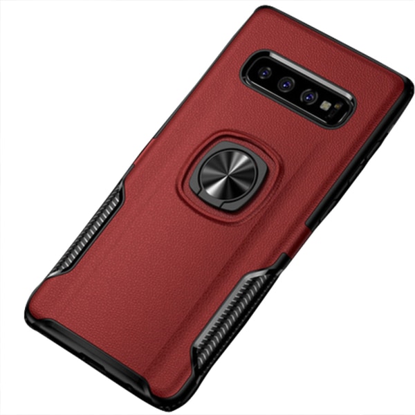 Leman Praktiskt Skal med Ringhållare - Samsung Galaxy S10 Röd