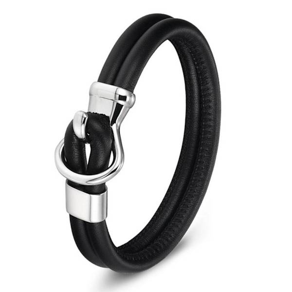 Stilsäkert Äkta Läder Rostfritt Stål Armband TYPE-A