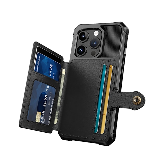Elegant plånboksfodral i lyxigt PU-läder för iPhone 15 Pro Svart