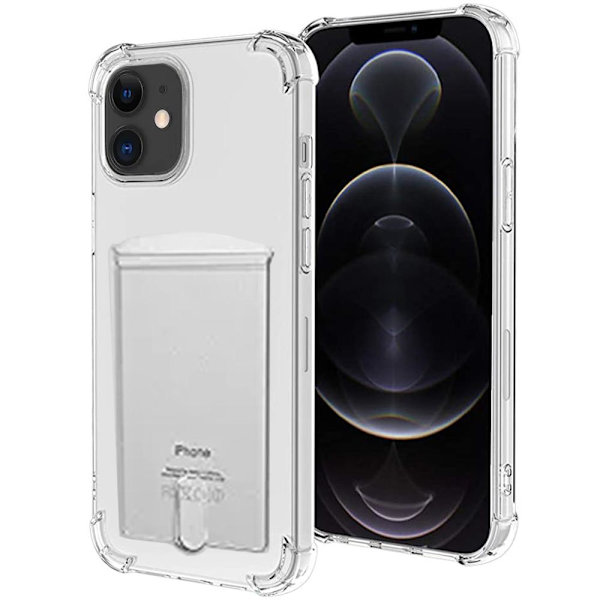 iPhone 12 Mini - Beskyttende praktisk etui med kortholder Transparent