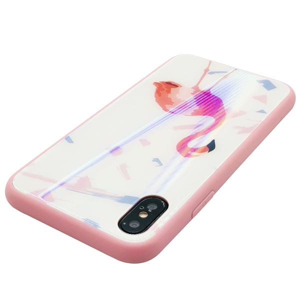 Elegant beskyttelsescover til iPhone X/XS (Hærdet glas) Flamingo