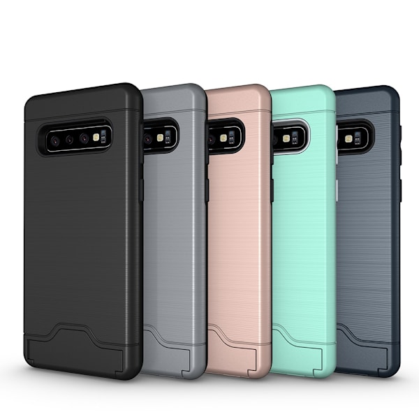 Elegant Smart Skal med Kortfack - Samsung Galaxy S10 Plus Grön