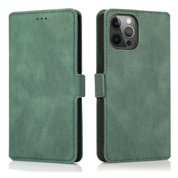 iPhone 15 Pro - Tyylikäs nahkainen läppäkotelo Dark green