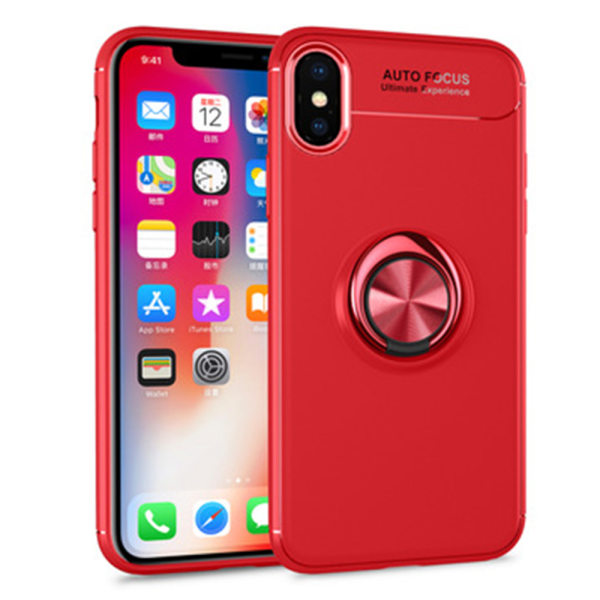 iPhone X - Praktisk deksel med ringholder (AUTOFOKUS) Röd/Röd