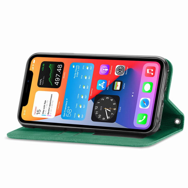 iPhone 12 - Stilig effektivt lommebokdeksel (FLOVEME) Mörkgrön