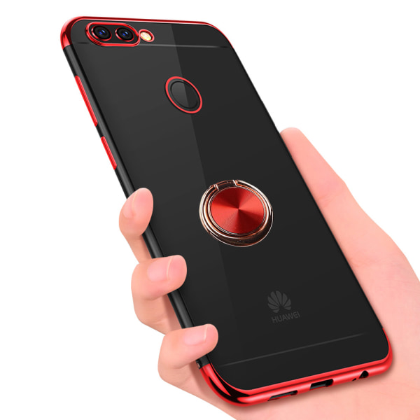 Huawei P Smart 2018 - Effektivt silikondeksel med ringholder Röd