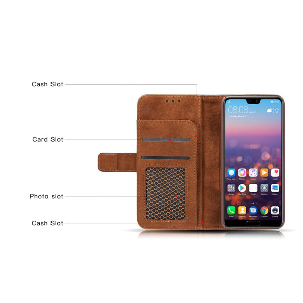 Plånboksfodral i Retrodesign från LEMAN till Huawei P20 Brun