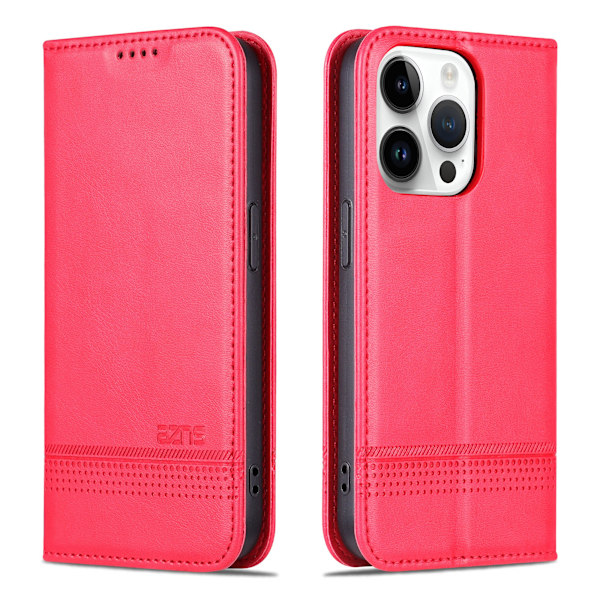iPhone 15 pro max - Magnetisk PU Läder med 3 kortfack Röd