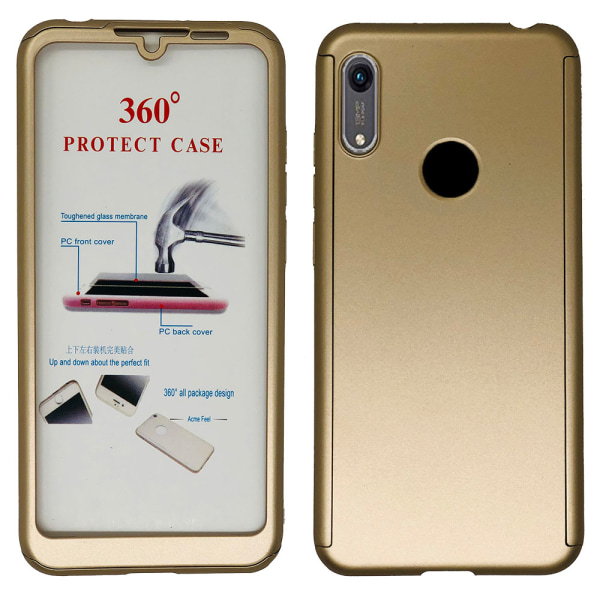 Eksklusivt smart dobbeltsidet cover - Huawei Y6 2019 Guld