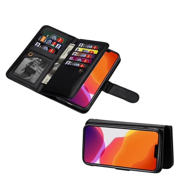 Elegant 9-Kort Leman Plånboksfodral kompatibelt med iPhone 13 Rosaröd