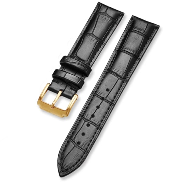 Stilrent Klockarmband i Läder (Krokodilmönster) Svart/Guld 20MM