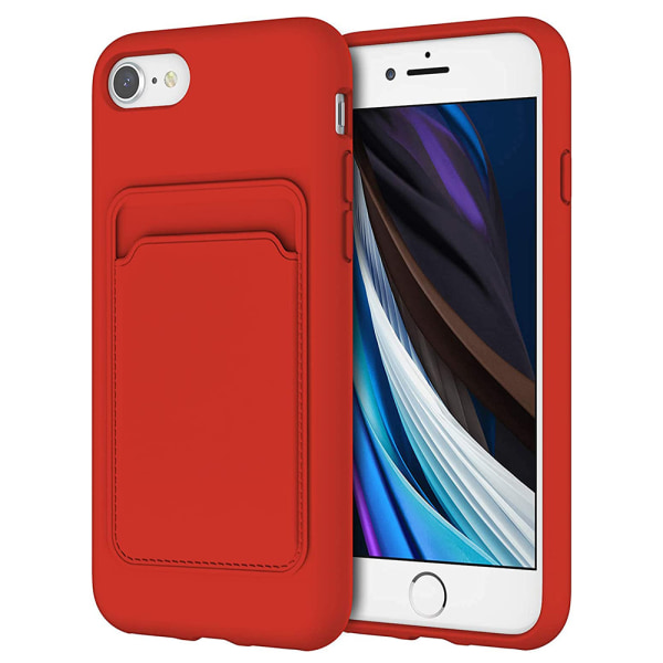 iPhone SE 2020 - Glatt Floveme-deksel med kortholder Röd