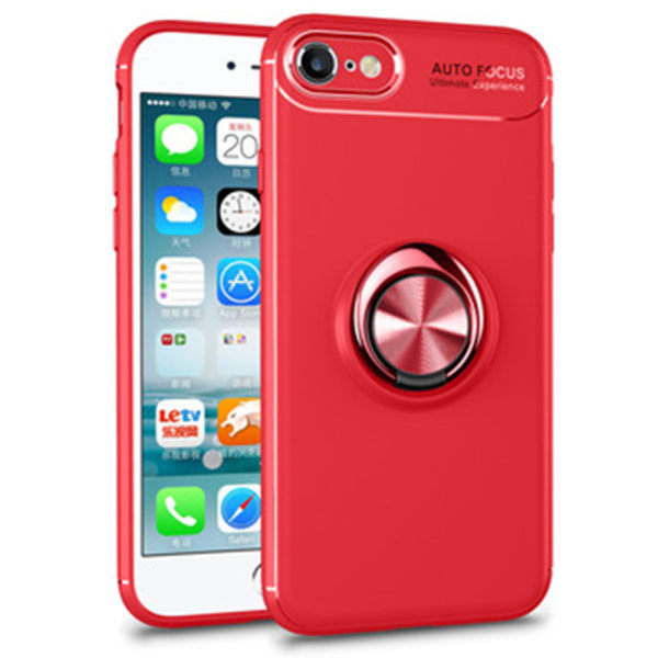 Praktisk deksel fra autofokus med ringholder - iPhone 8 Röd/Röd
