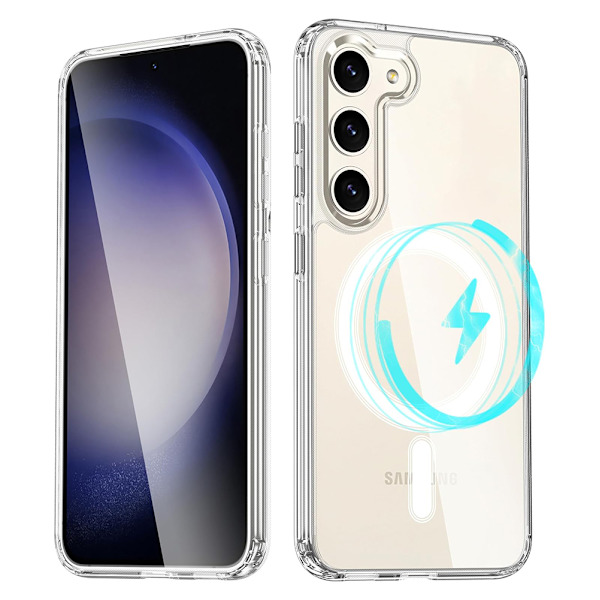 Magnetiskt trådlöst laddningsskal med stötskydd i PC-material för Galaxy S22 plus Transparent