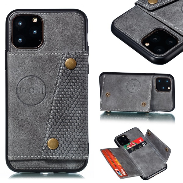 iPhone 11 Pro - Praktiskt RETRO Skal med Kortfack Grå Grå