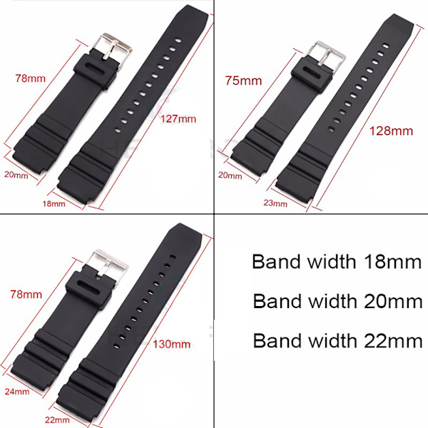 Stilrent Slittåligt Gummi Klockarmband Svart 22mm