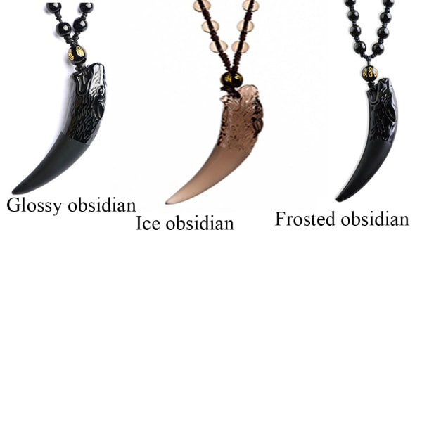 Stilren Obsidian Vargtand Charm Halsband Glossy Obsidian