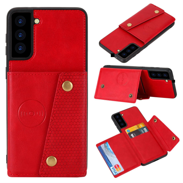 Samsung Galaxy S21 FE - Käytännöllinen kansi korttitelineellä Röd