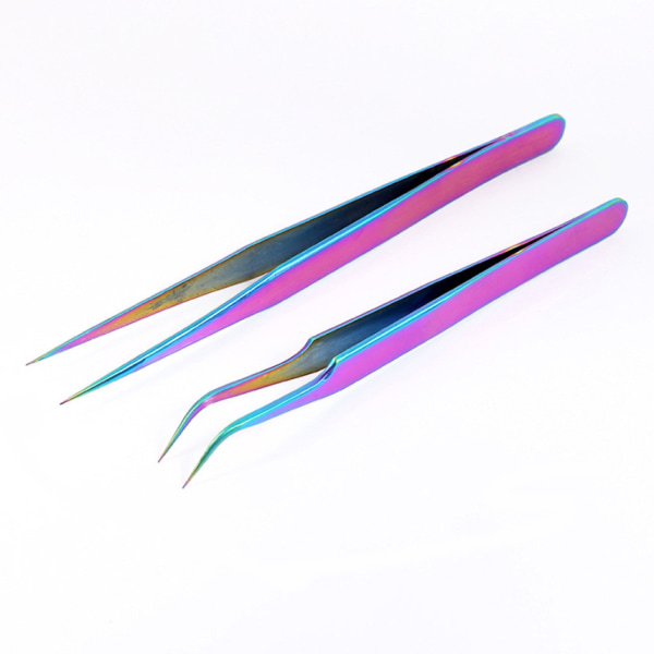 1 Set Pincetter Rak + Böjd Naglar Lösögonfransar Rainbow