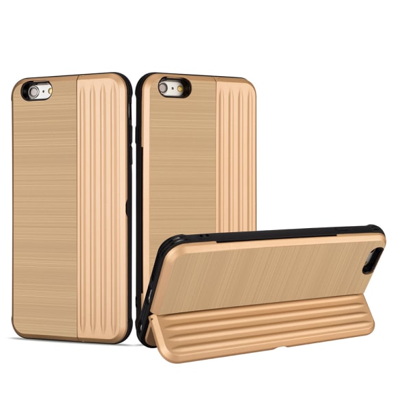 iPhone 6/6S Plus - Stilig deksel med kortspor og mobilstativ Guld Guld