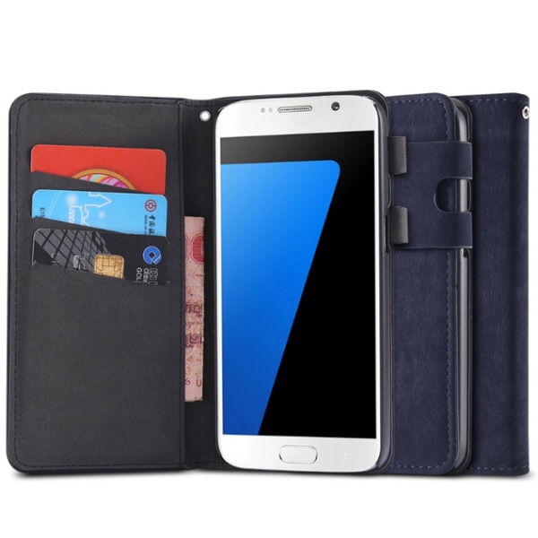 Samsung Galaxy S7 - Käytännöllinen lompakkokotelo sileää nahkaa Vit