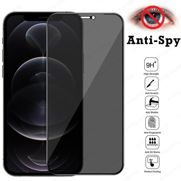 2-PACK iPhone 12 näytönsuoja Anti-Spy HD 0,3mm Svart