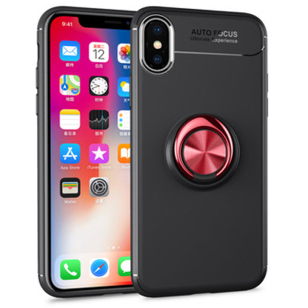 iPhone XS - Elegant Skyddskal med Ringhållare Svart/Röd