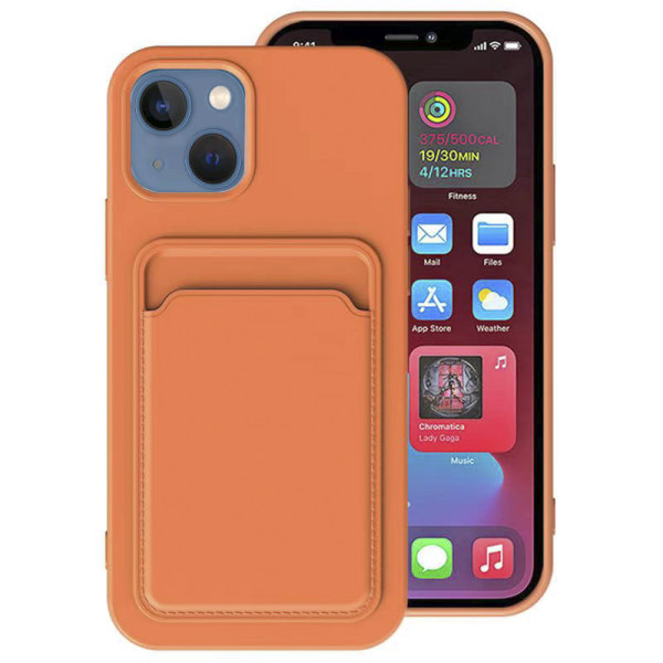 iPhone 14 Plus - Effektivt stilfuldt cover med kortholder Orange