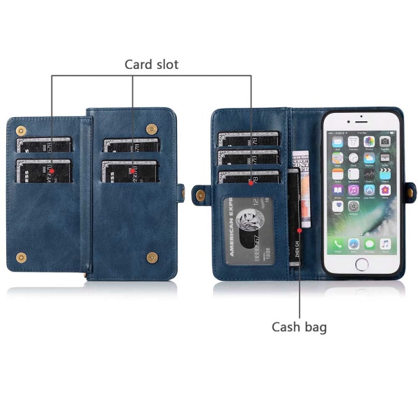 iPhone 7 - Robust Dubbelfunktions Plånboksfodral Mörkgrön