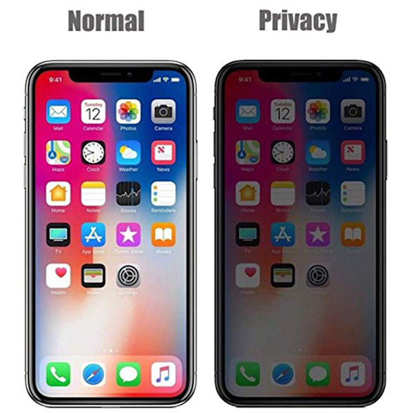 iPhone X/XS 2-PACK Anti-Spy Skärmskydd 9H Screen-Fit Svart