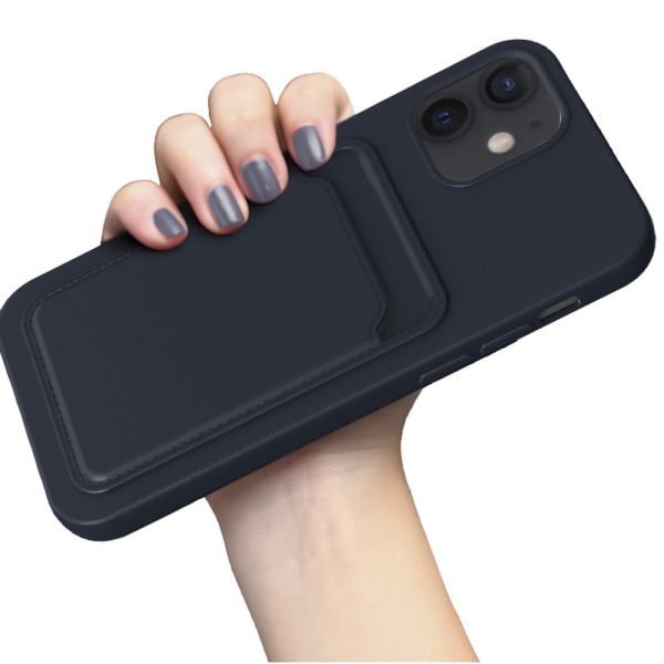 iPhone 12 Mini - Skyddande Stilrent Skal med Korthållare Mörkblå
