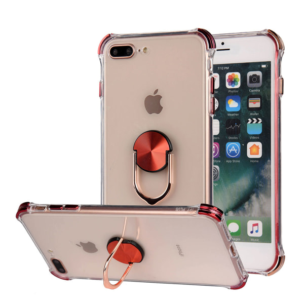 Stilig silikondeksel med ringholder - iPhone 8 Plus Röd
