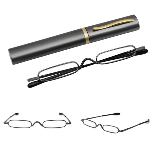Læsebriller med Power +1,0 - +4,0 med bærbar metalkasse Grå +3.0