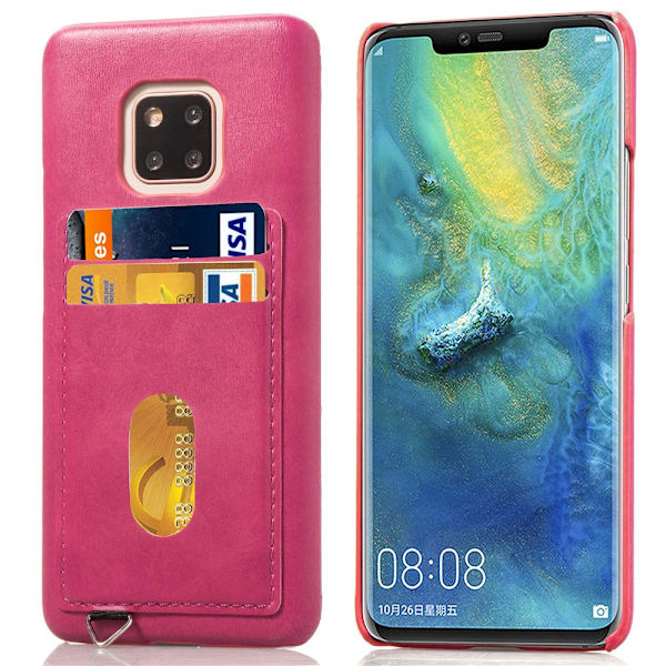 Huawei Mate 20 Pro - Vintage Skal med Korthållare (LEMAN) Rosaröd