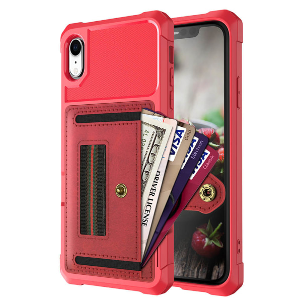 Tyylikäs kotelo korttilokerolla - iPhone XR Röd