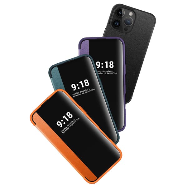 iPhone 12/12 Pro  Smart Läderfodral med Fönster & SIM-förvaring Orange