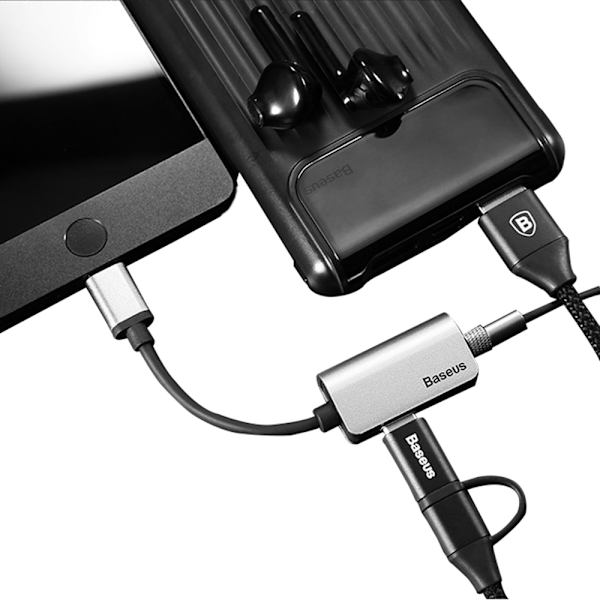 Baseus AUX-Splitter (2 i 1) Adapter för laddning (Type-C) Silver Silver
