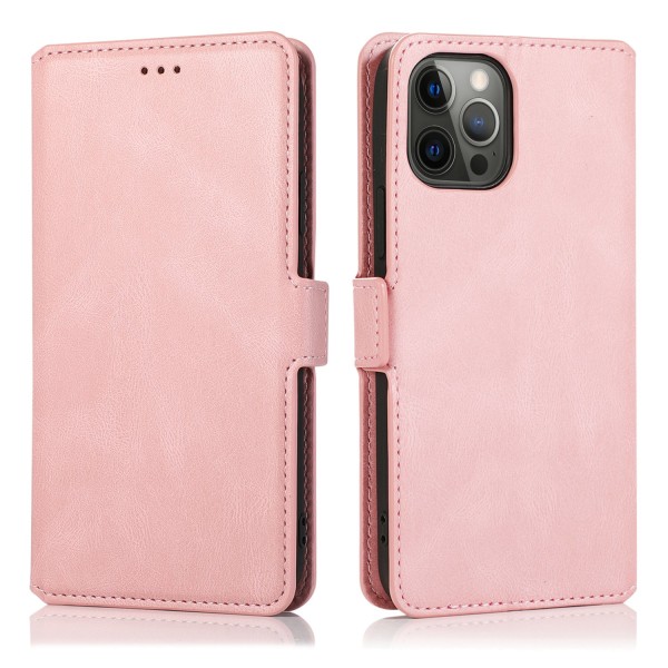 iPhone 15 Pro -  Elegant Flip Fodral i Läder Pink gold