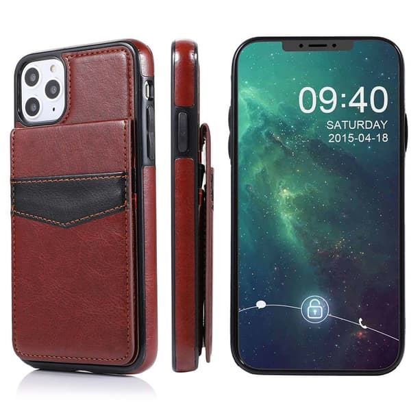 iPhone 11 Pro Max - Skyddande Skal med Kortfack (LEMAN) Rosaröd