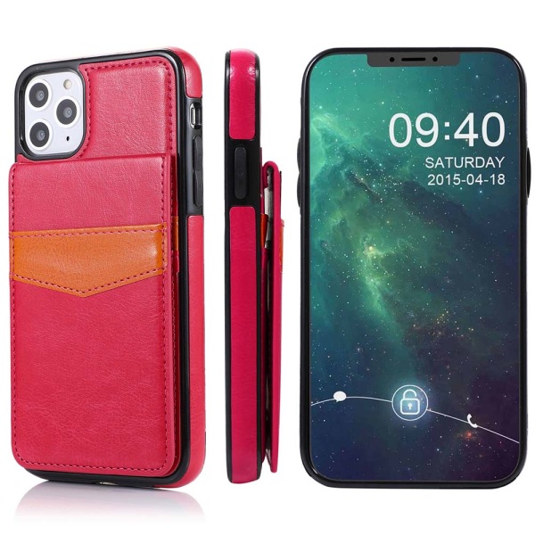 iPhone 11 - Praktisk stilfuldt Leman-cover med kortholder Röd