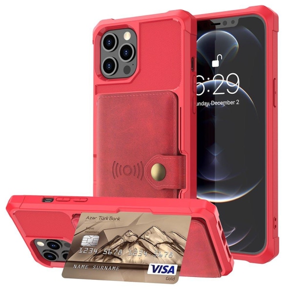 iPhone 12 Pro Max - Praktisk stilig deksel med kortholder Röd