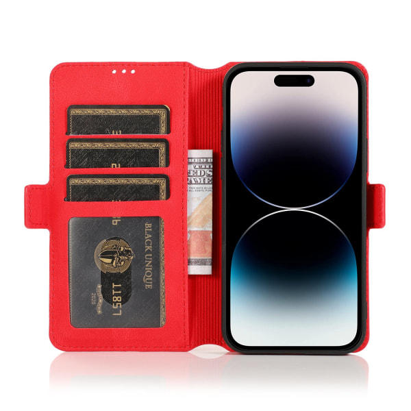 iPhone 15 Plus - Elegant Flip Wallet Skinnfodral Red