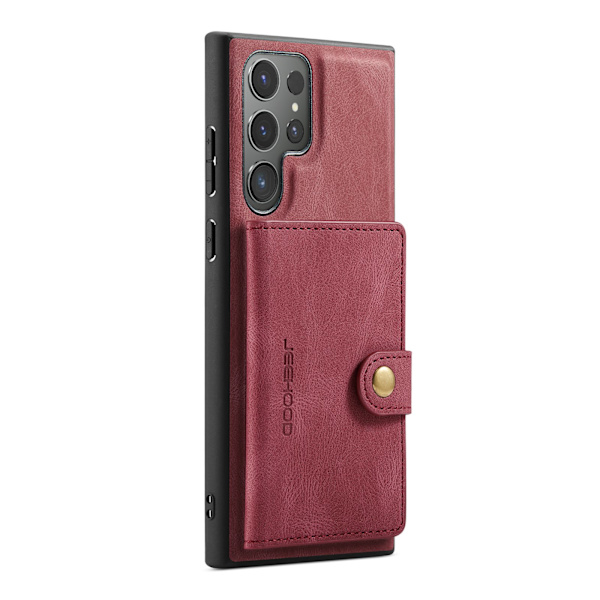 Läderplånbok med magnetiskt hållare för Galaxy S24 Ultra Red