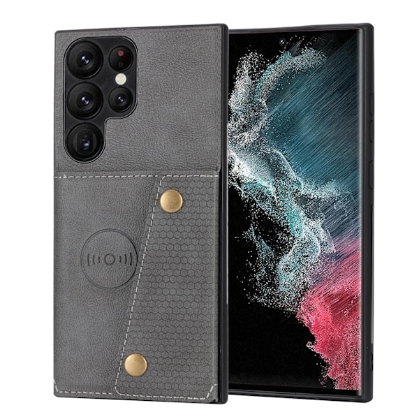 Samsung Galaxy S25 Ultra -  Lyxigt PC-läder retro flip-fodral i plånboksstil Mörkblå