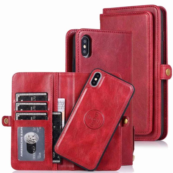 iPhone XS Max - Stilfuldt etui med dobbelt tegnebog Röd